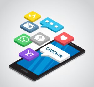 UpSwap app logo on a phone screen with split icons showing chat and shopping options.