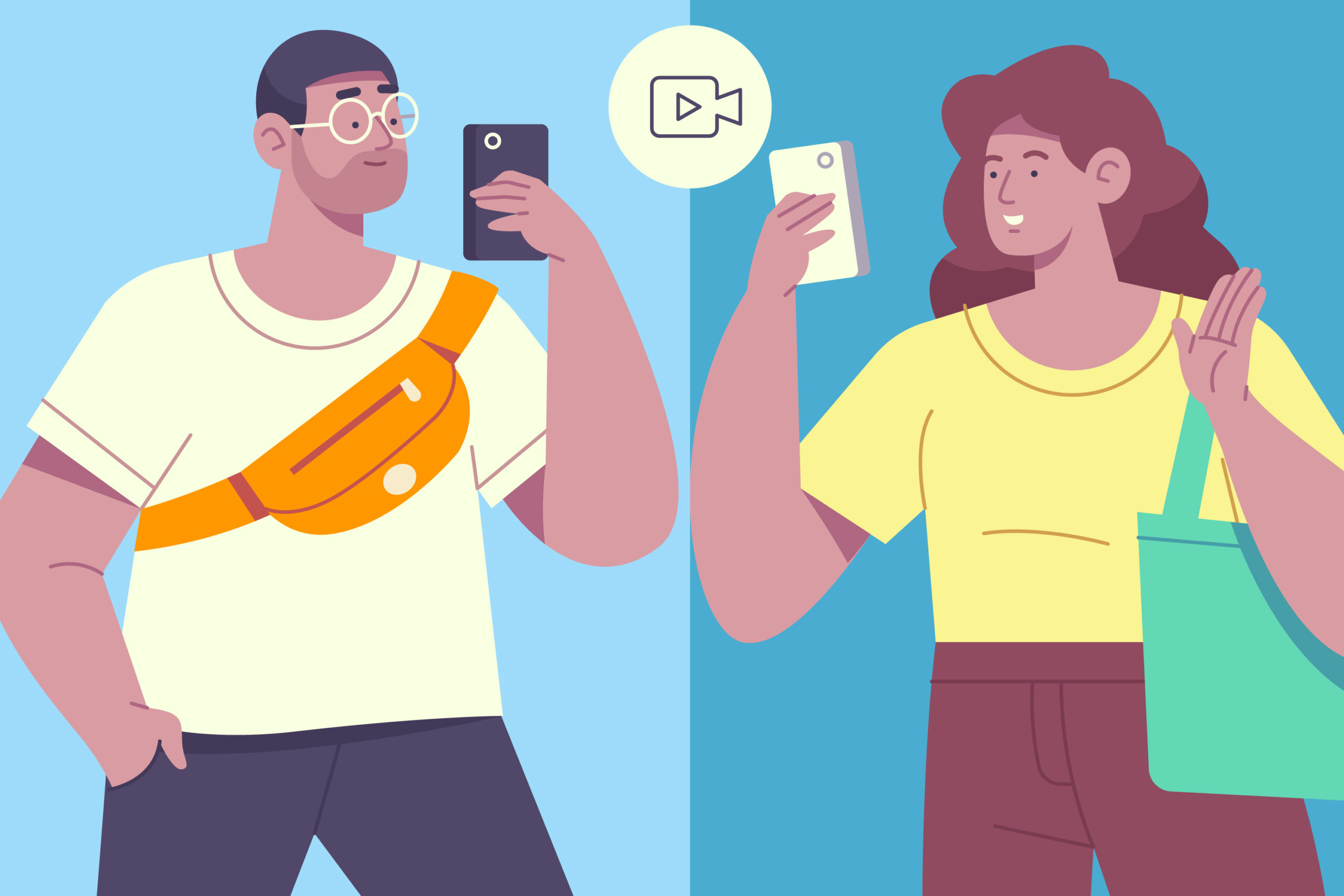 Person looking at phone with a surprised expression, surrounded by event flyers.