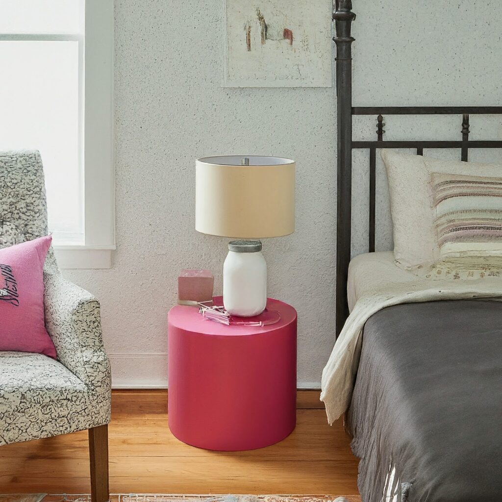 DIY Home Decor bedroom decorated with fairy lights in a mason jar nightlight and a throw pillow made from fabric scraps