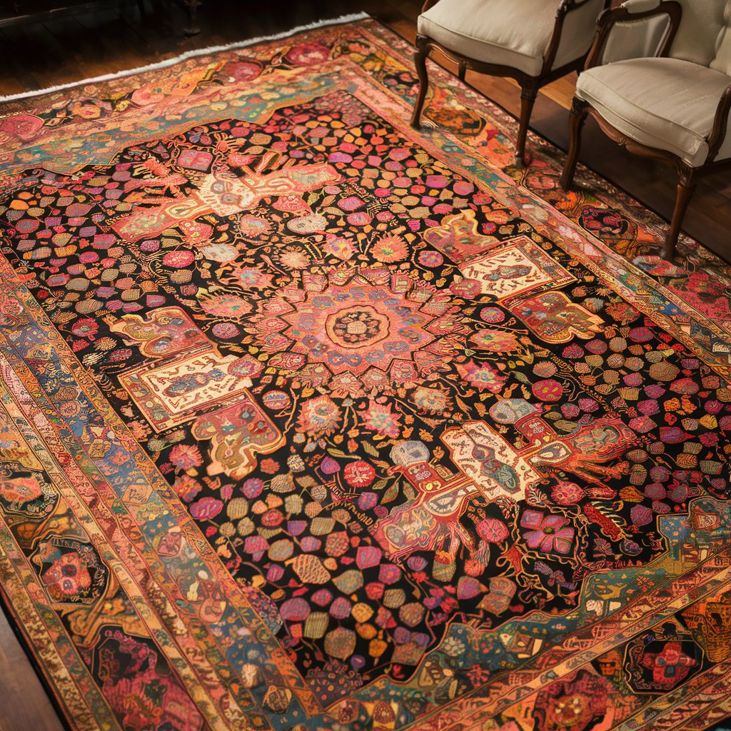 Beautiful traditional Indian rug with vibrant patterns.