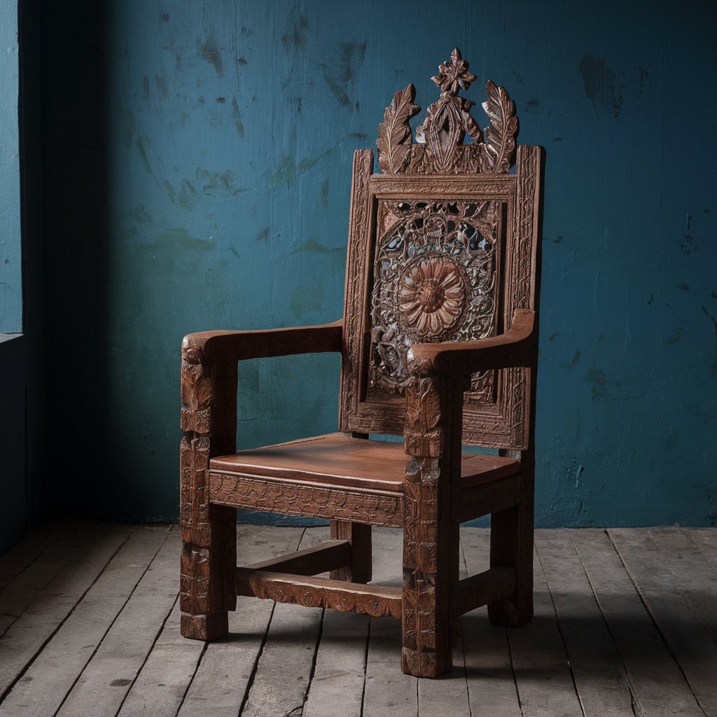 Intricately carved wooden chair.